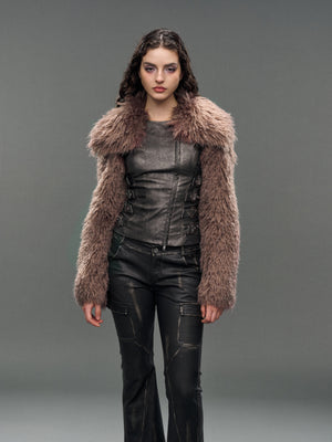 CSFC Shearling Sleeved Metallic Leather Jacket