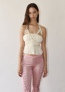 White Raffles Backless Strap Top