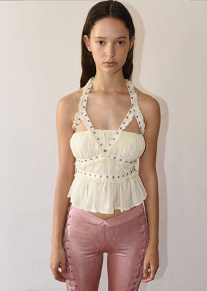 White Raffles Backless Strap Top