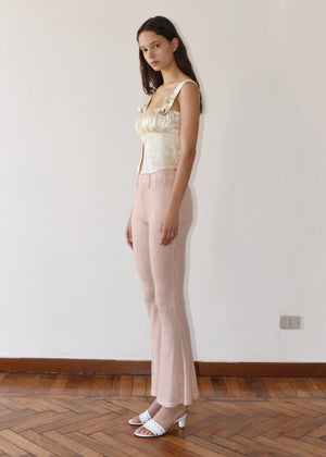 Pink Sheer Flared Knit Pants