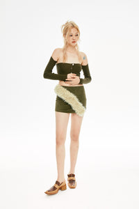 CSFC Label Faux Leather Fur Collar Mini Skirt V