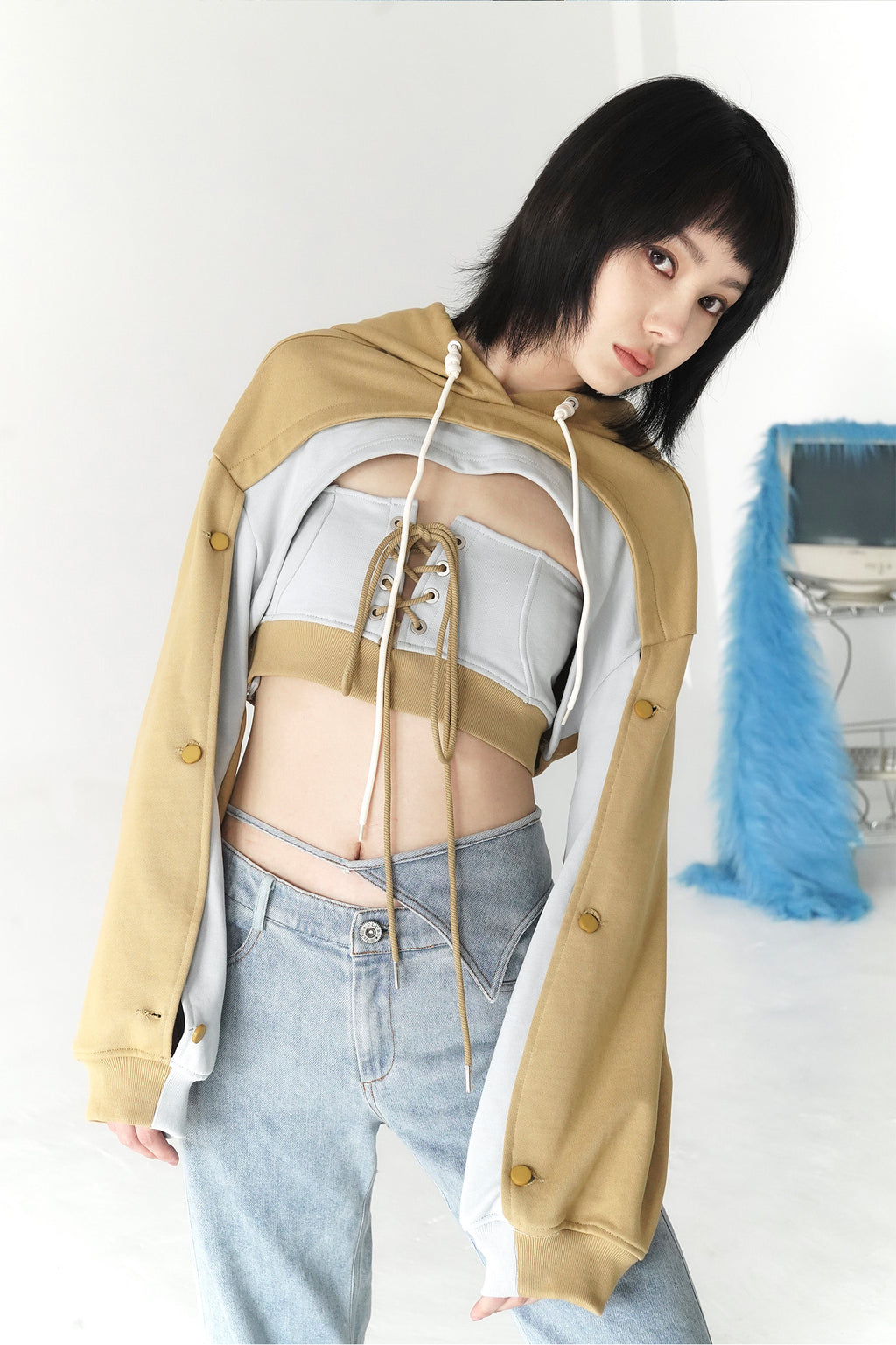 CSFC Label Layered Cropped Hoodie + Lace Up Tube Top