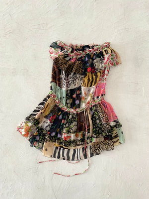 Vintage Dolce & Gabbana Ruffled Patchwork Ruffled Silk Dress