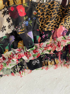 Vintage Dolce & Gabbana Ruffled Patchwork Ruffled Silk Dress