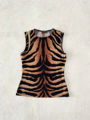 Vintage Versace Tiger-print Cut-out Tank Top