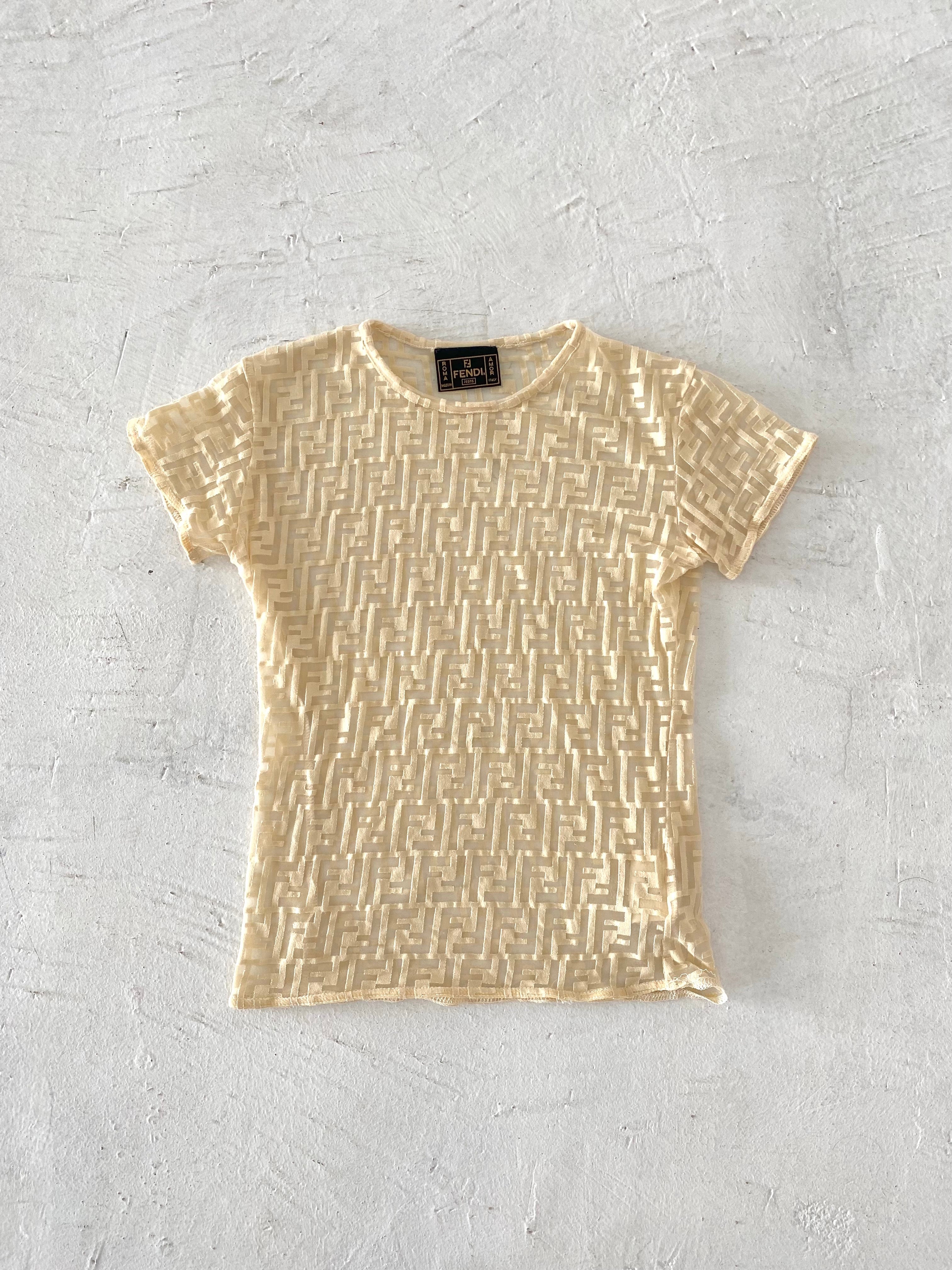 Vintage Fendi Semi-sheer Monogram-print T-shirt