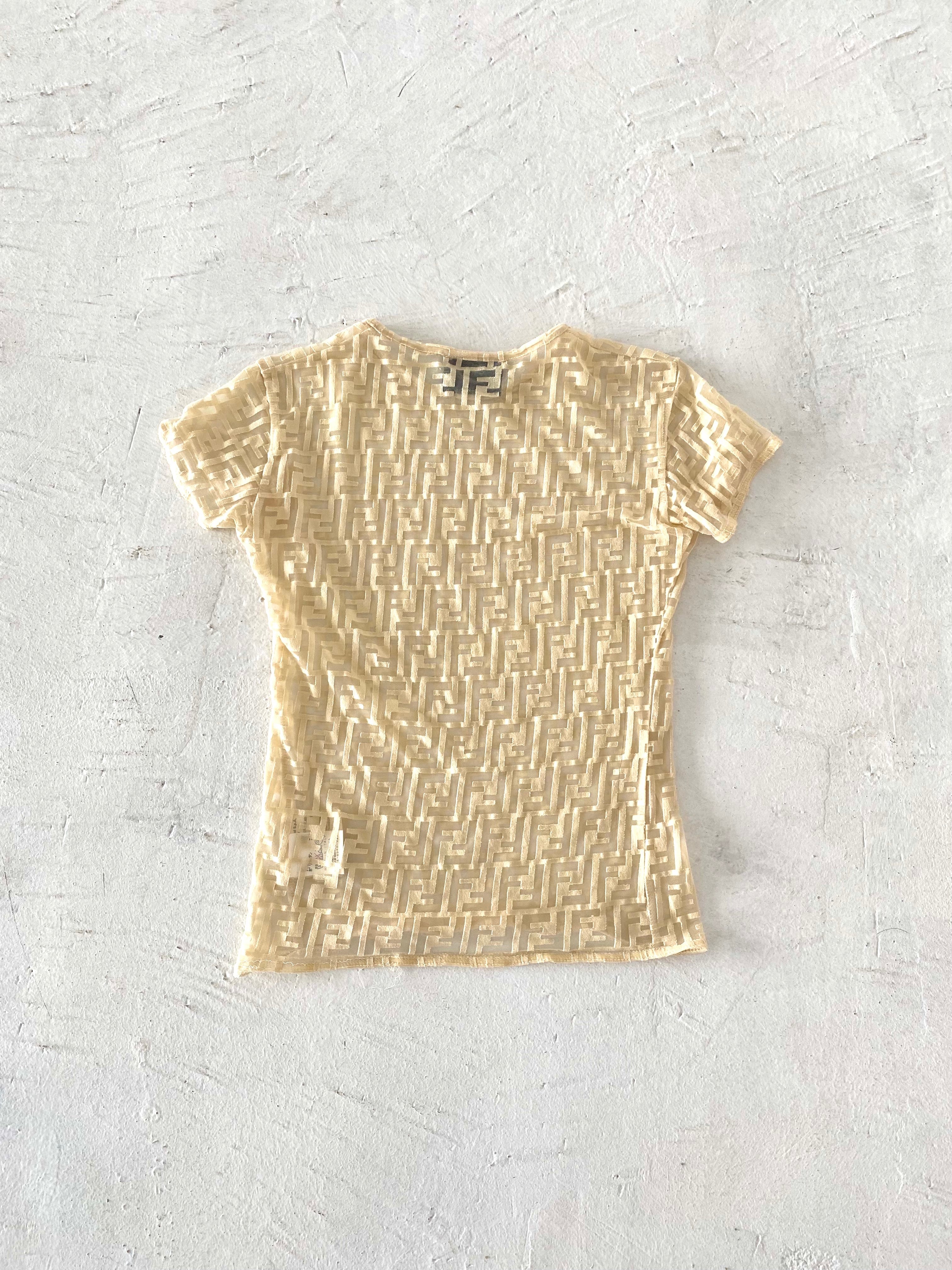 Vintage Fendi Semi-sheer Monogram-print T-shirt