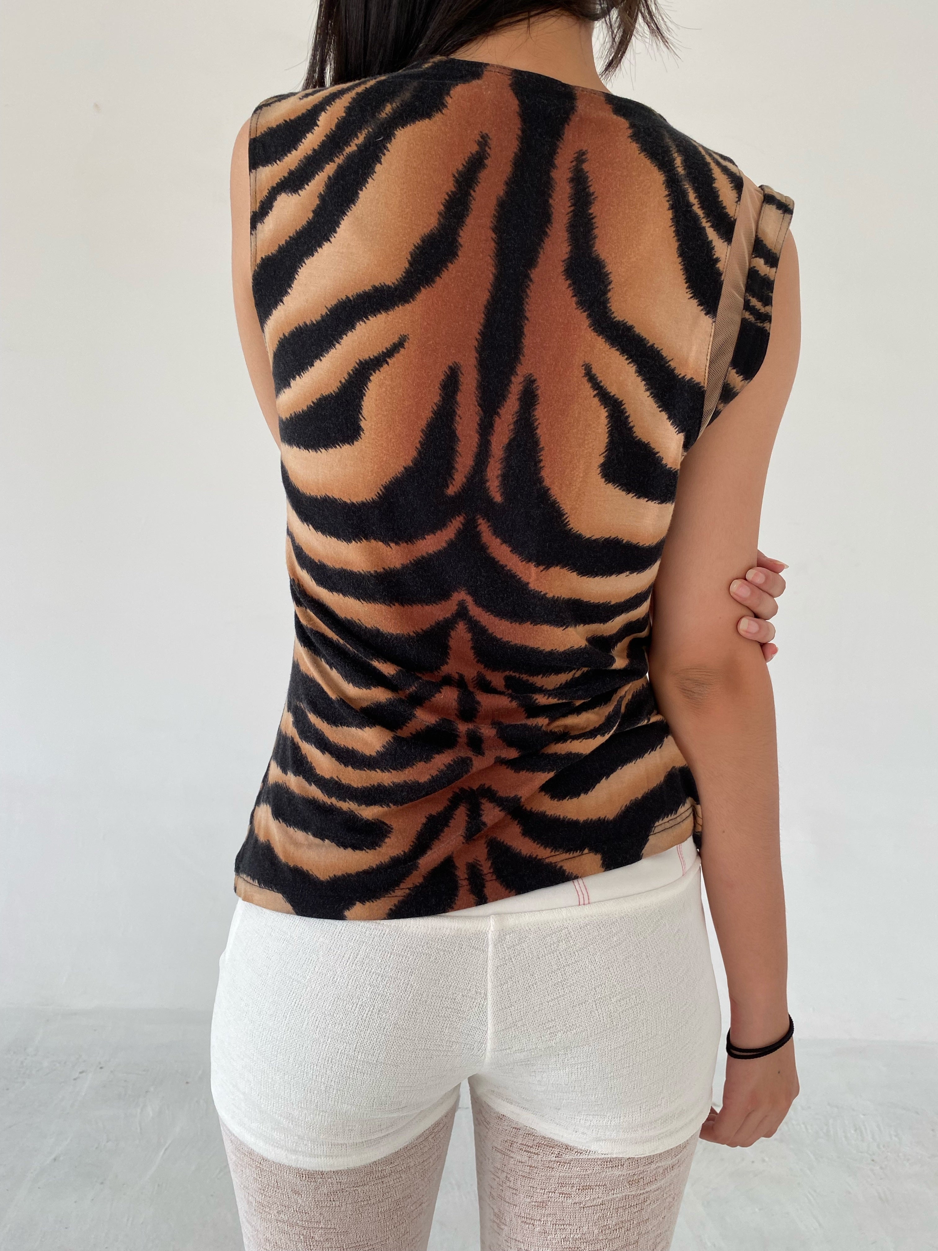 Vintage Versace Tiger-print Cut-out Tank Top