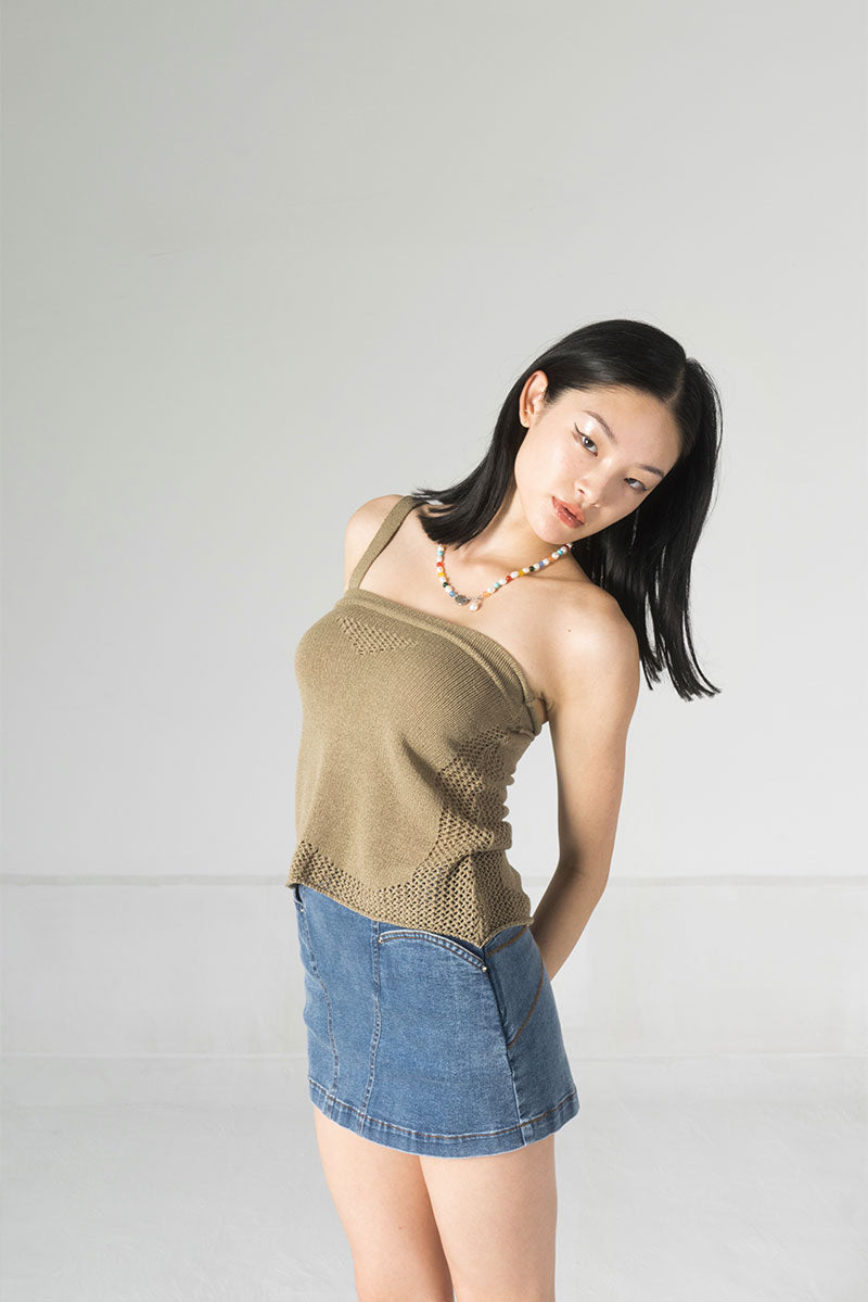 CSFC Label Partial Fishnet Knit Tube Top (Bamboo)